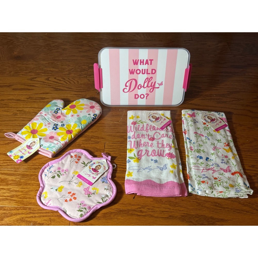 Dolly Parton Spring Collection Kitchen Accessories Lot- Tea Towel, Oven Mitt NWT